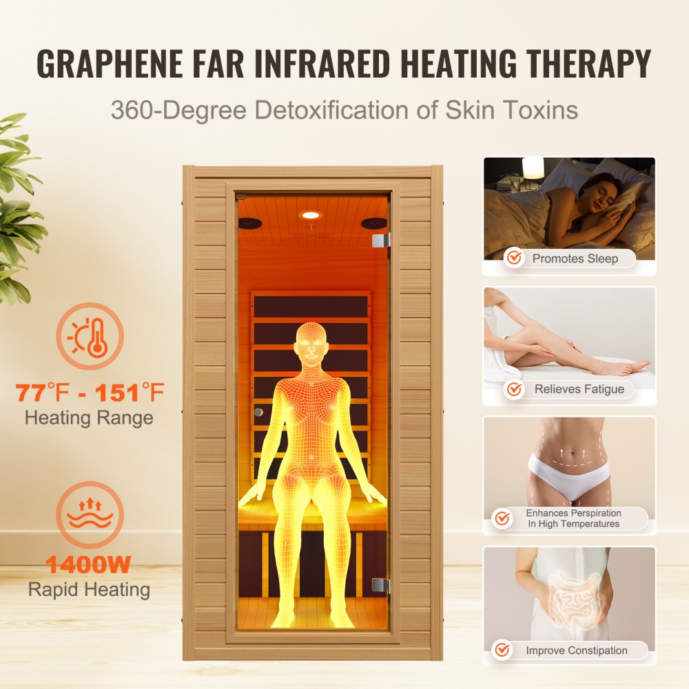 Infraraudonųjų spindulių sauna VEVOR FRB-1M3, 1–2 asm., 1400 W