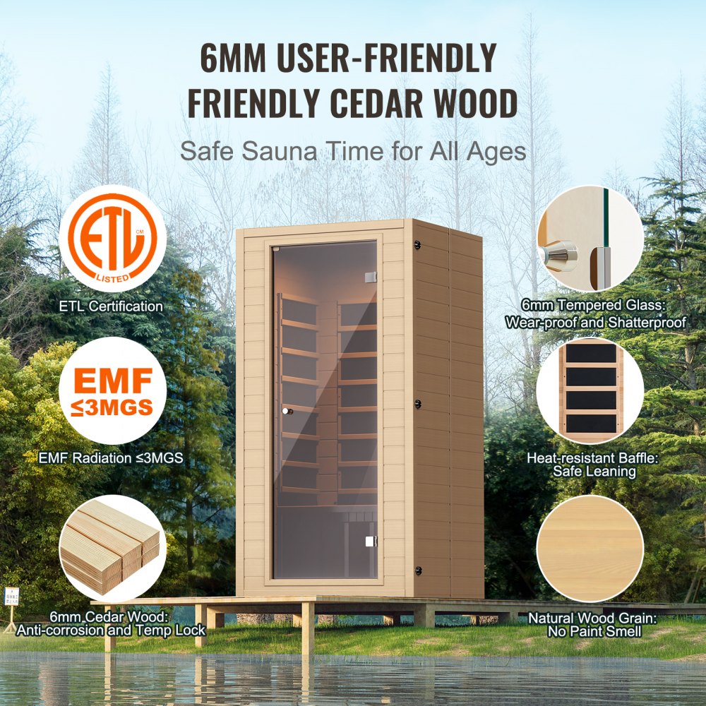 Infraraudonųjų spindulių sauna VEVOR FRB-1M3, 1–2 asm., 1400 W