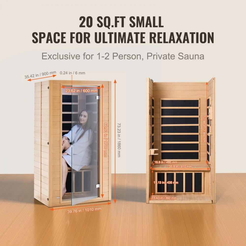 Infraraudonųjų spindulių sauna VEVOR FRB-1M3, 1–2 asm., 1400 W