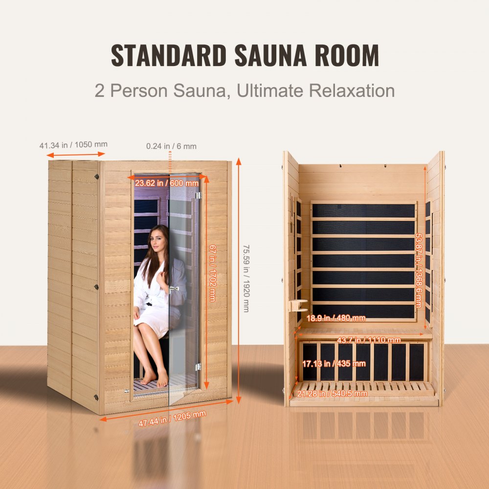 Infraraudonųjų spindulių sauna VEVOR FRB-2M3, 2 asm., 1800 W